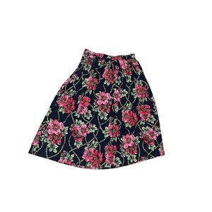 Herman Geist vintage pleated navy floral midi skirt 12 L